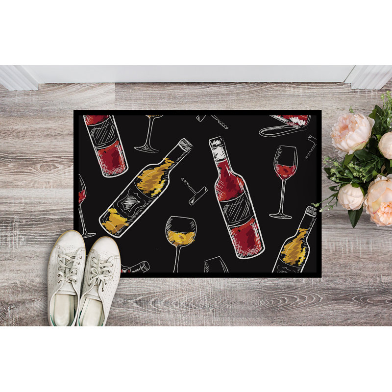 Tapis de porte d’extérieur anti-dérapant à vin, Noir, L 27 po x L 18 po 