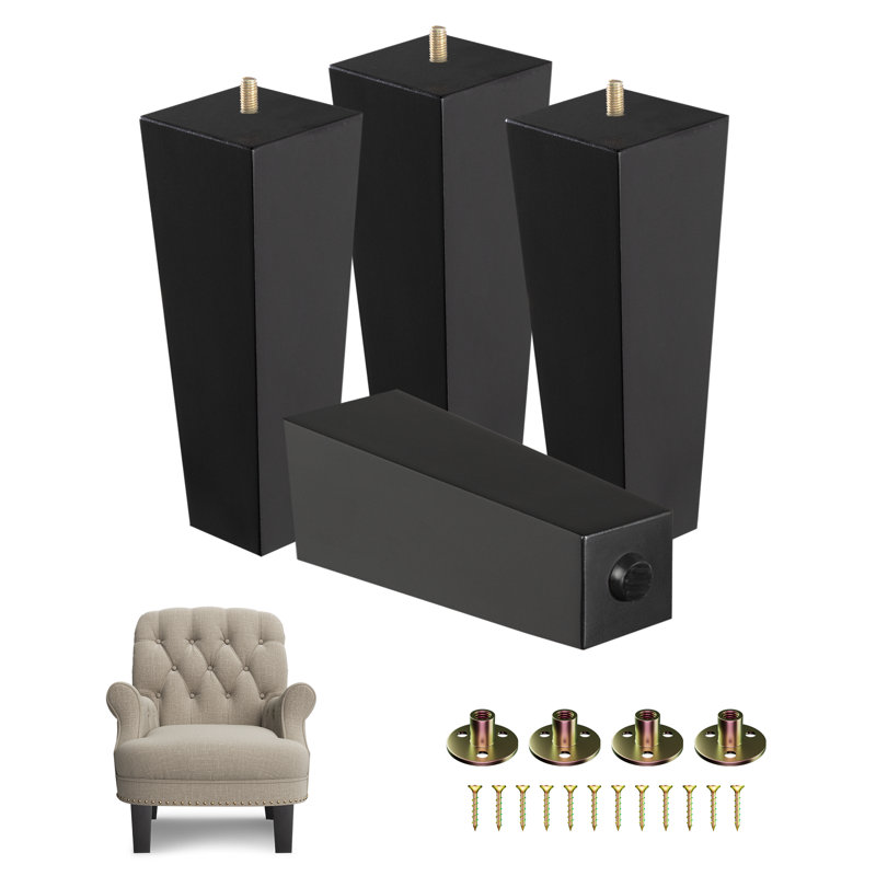 Pieds de meubles en bois Achan Square capacité de 800 lb, H 8 po x l 3 po x P 3 po, Noir