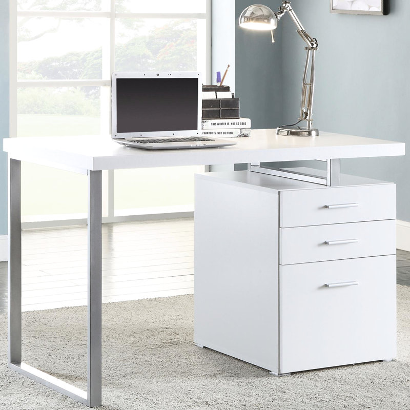 3 bureaux réversibles en blanc, rehaussant la fonctionnalité de votre blanc moderne avec 3 tiroirs et une surface généreuse