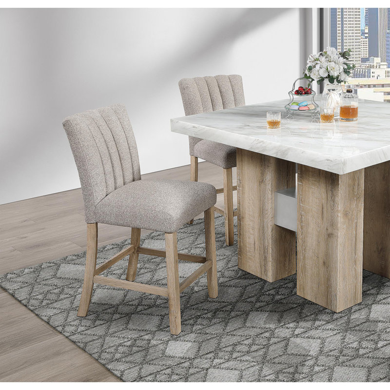 Ensemble de 2 tabourets de bar Vhong Beige, Siège beige / structure en chêne
