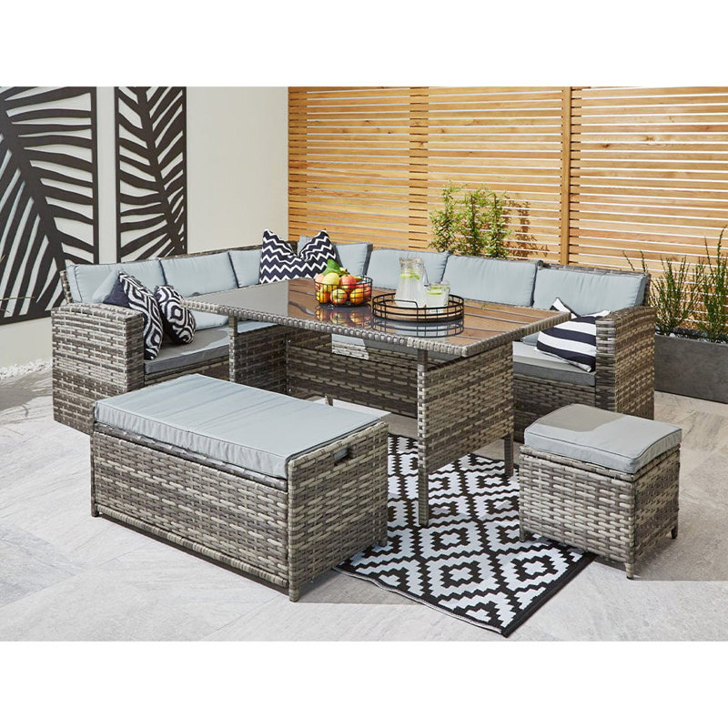 Chablis 9 - Person Wicker Patio Dining Set with Rectangular Table , Cushions Included
