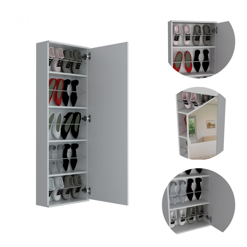 Range-chaussures mural avec miroir, porte simple, rangement compact pour dix paires de chaussures, idéal pour n'importe quelle pièce