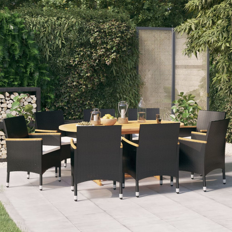 Berns 8 - Person Acacia Patio Dining Set with Oval Table , Cushions Included, Grey, 75cm H x 180cm W x 90cm D
