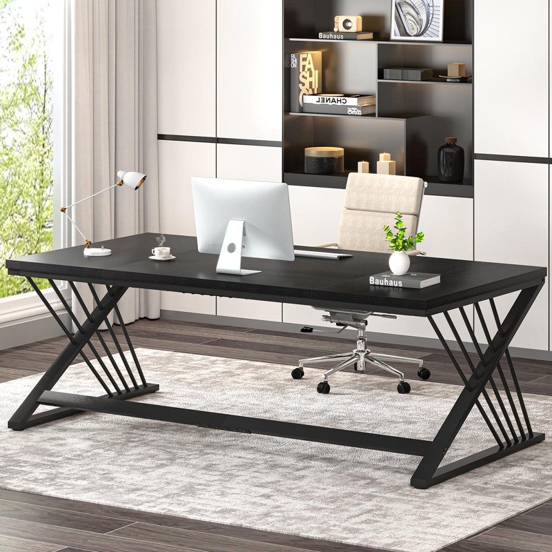 Bureau d'ordinateur 70,87 po Cheryel, Noyer / noir, 29.53" H x 70.87" W x 31.5" D