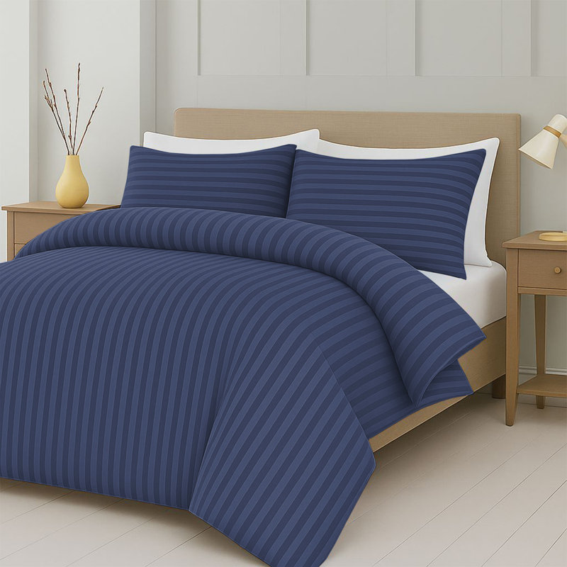 Striped Microfiber Duvet Cover Set, 4-Piece With Fitted Sheet & Pillowcases , King Duvet Cover + 3 Additional Pieces