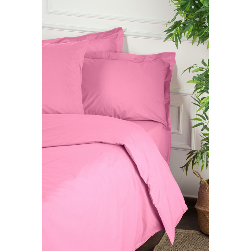 Ensemble de housse de couette Ranforce, Housse de couette double / grand + 2 taies d'oreil, Rose