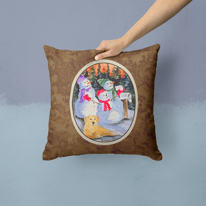 Coussin décoratif bonhomme de neige intérieur / extérieur Golden Retriever