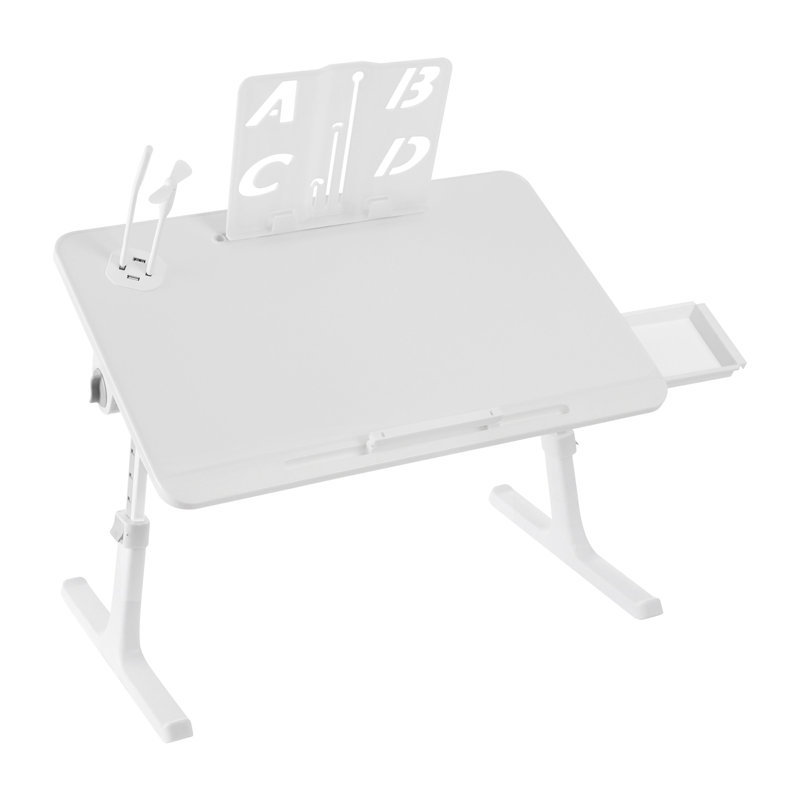 Foldable Rectangular Bed Laptop Tray Adjustable Height, White