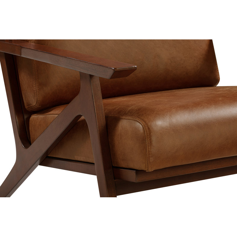 Cue Lounge Chair Leather Tan Dark Walnut, Gray Genuine Leather/Dark Walnut