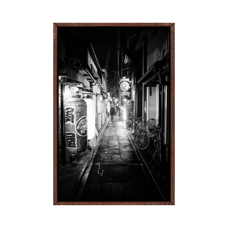 Street Scene Kyoto 1 Piece Floater Frame Wall Art on Canvas, Classic Wood Framed