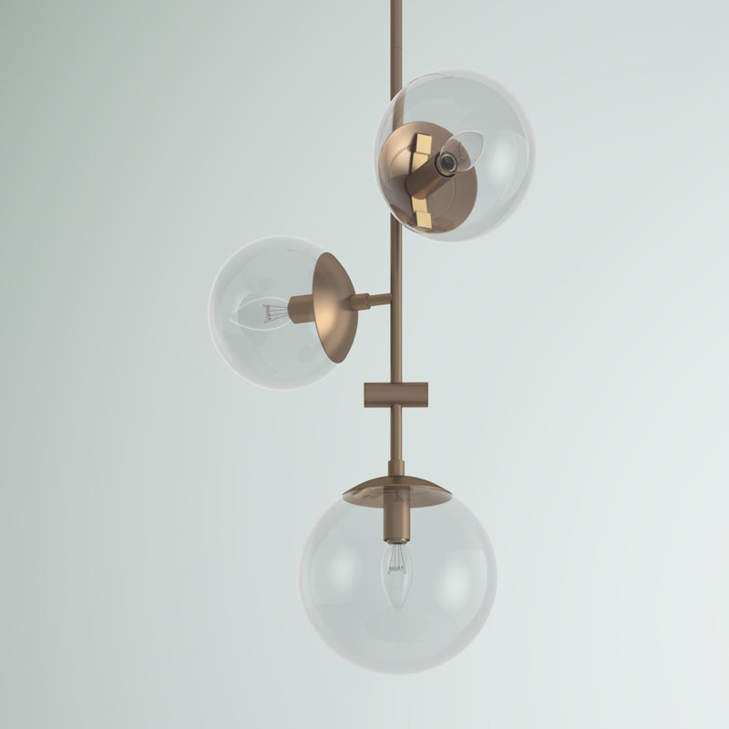 Arverne 3 - Light Dimmable Sputnik Modern Linear Chandelier, Burnished Brass