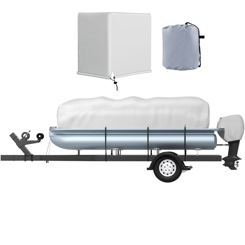 Housse de ponton pour bateau de 21 pi à 24 pi, qualité marine 600D robuste, H 0,92 pi x l 24,3 pi x P 11,8 pi, Argent