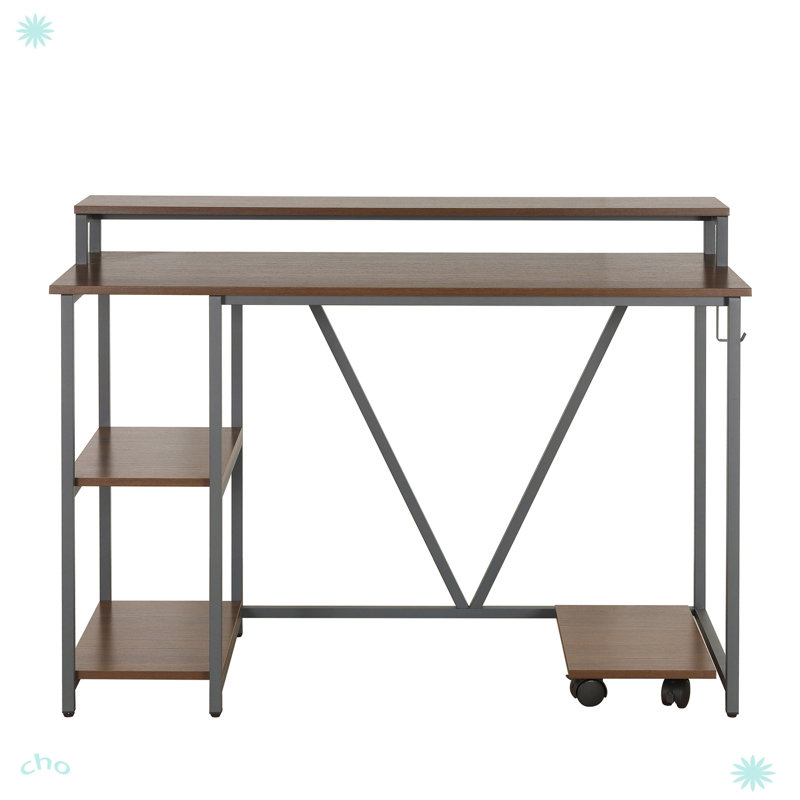 Techni Mobili Industrial Writing Desk, Walnut/Black
