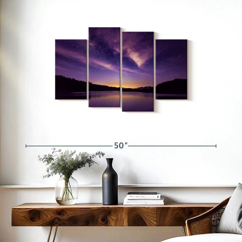 «Purple Night Sky» - ensemble de 4 toiles tendues, H 22 po x l 36 po x P 1 po