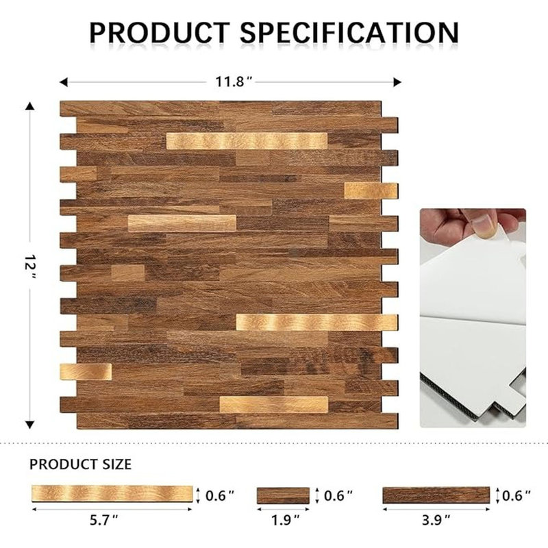 Carrelage mural en PVC à 10 feuilles pour dosseret de cuisine, Brun foncé