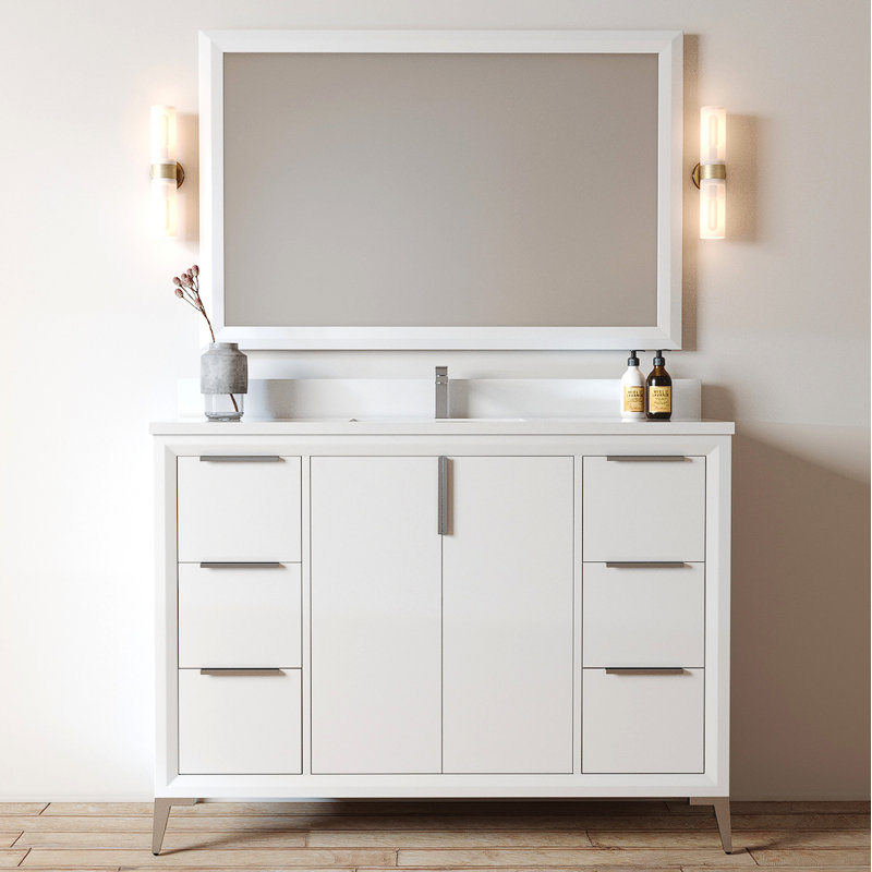 Meuble-lavabo simple 48 po avec plateau Cardier, Blanc