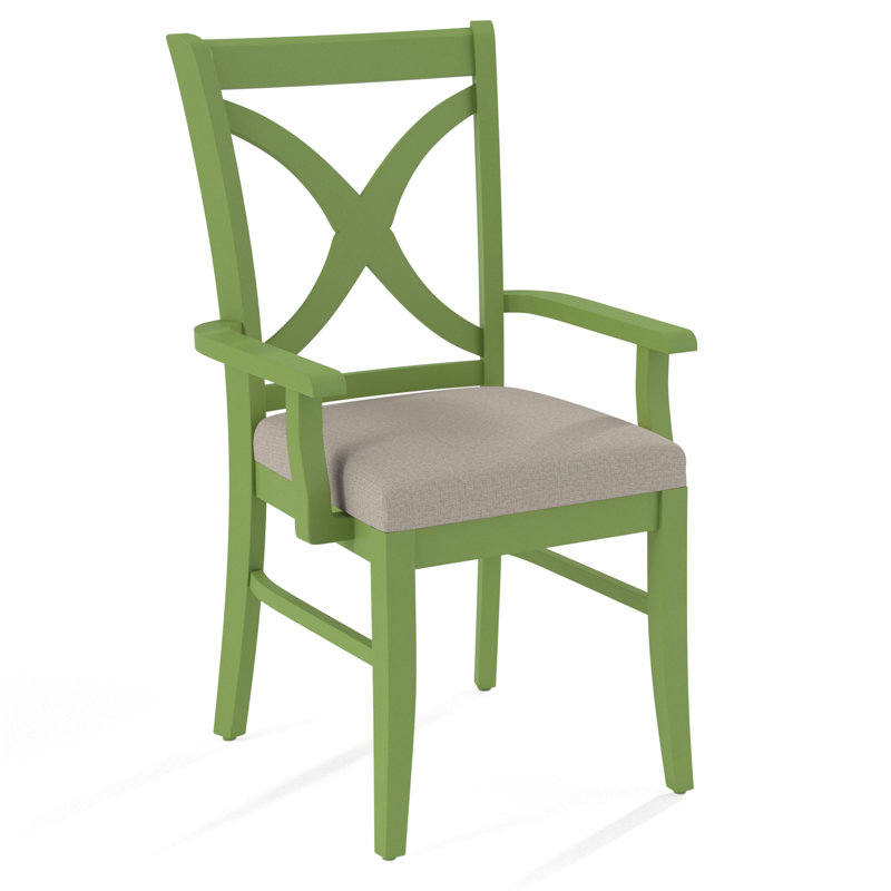 Hues Upholstered Arm Chair, Beige Performance Fabric; 0851-73, Antique Frost White Finish