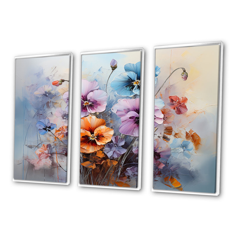 Ensemble de salon mauve Pensies mauves, Cadre flottant blanc, H 32 po x l 48 po x P 1 po