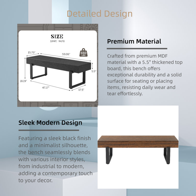 Classic Wood Bench for Entryway, Bedroom, Dining Room, Espresso