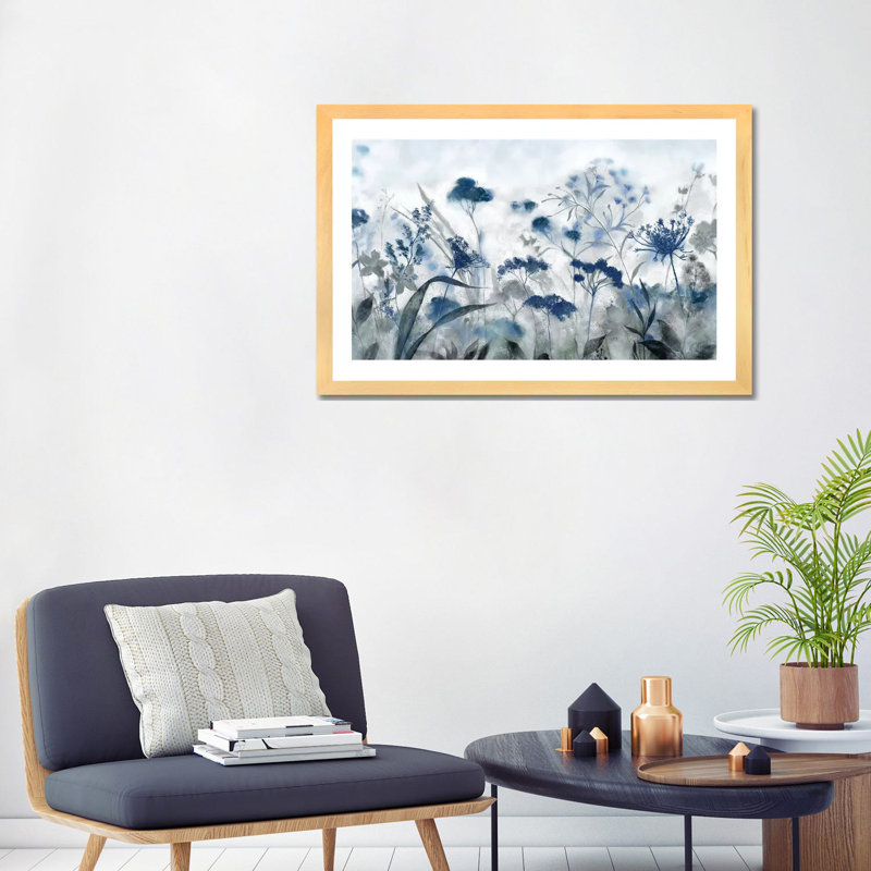 Inky indigo - reproduction d'art, Blanc, Papier encadré blanc, H 24 po x l 32 po x P 1 po