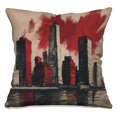 Red Skyscraper Skyline Double Sided Throw Pillows