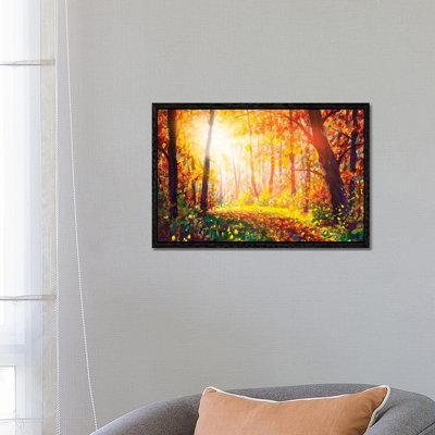 Footpath Through Foggy Forest In Autumn Illuminated By Sunbeams by Valery Rybakow - Painting on Canvas