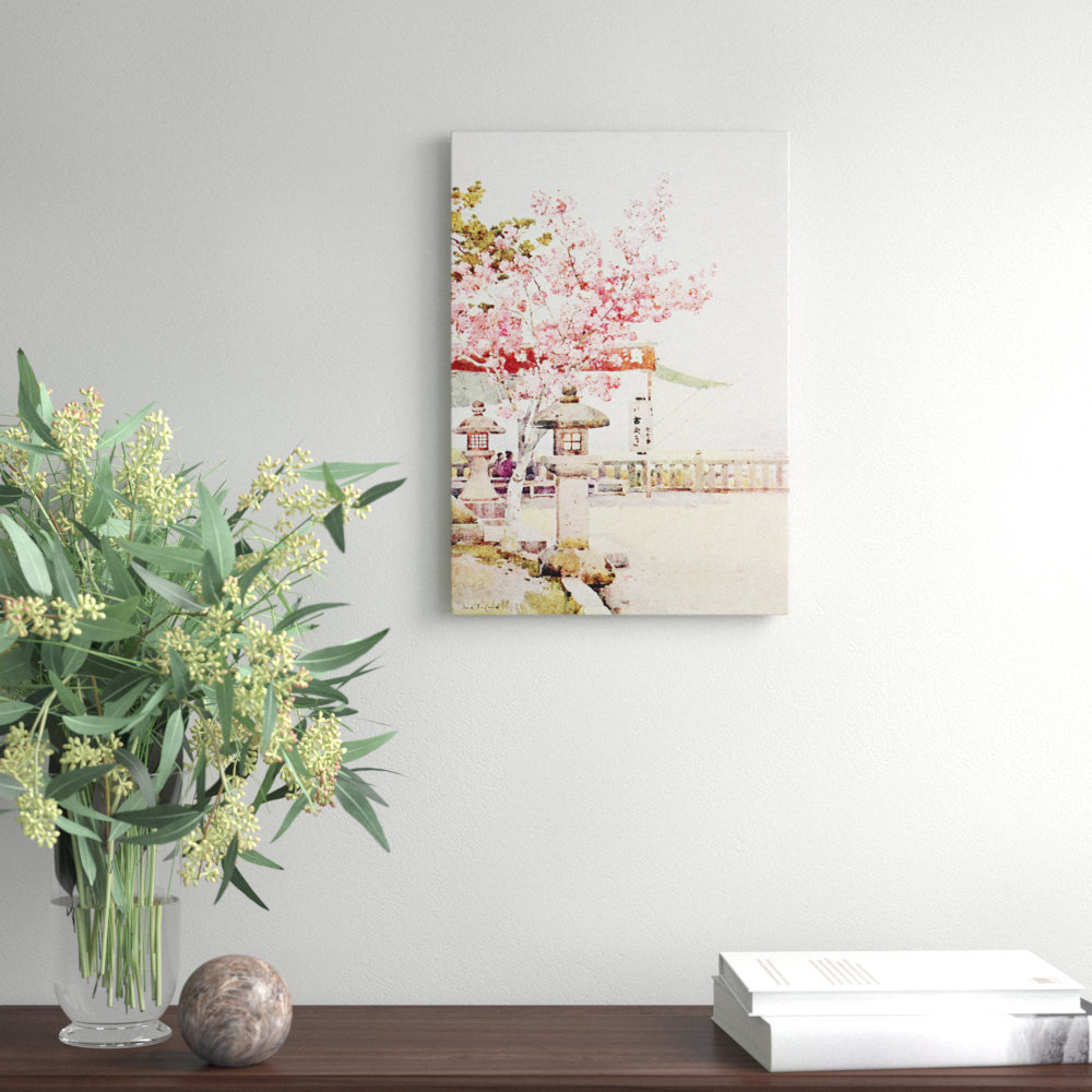 Japanese Oriental the Pink Cherry by Ella Du Cane - Wrapped Canvas
