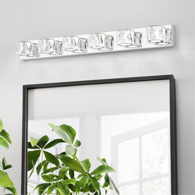 Applique murale 41 po à 6 lumières DEL en cristal 41 po - Élégant luminaire de salle de bain chromé avec abat-jour en cristal transparent pour salle de bain, chambre à coucher ou couloir