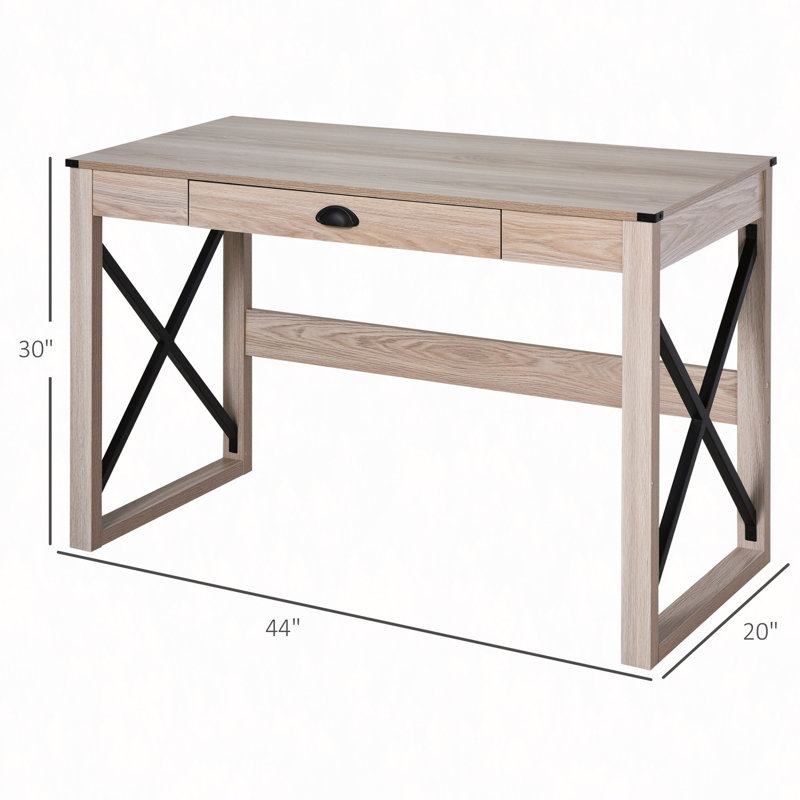 Bureau d'ordinateur de 44 po, bureau d'écriture rustique, poste de travail de ferme avec tiroir de rangement, structure en X