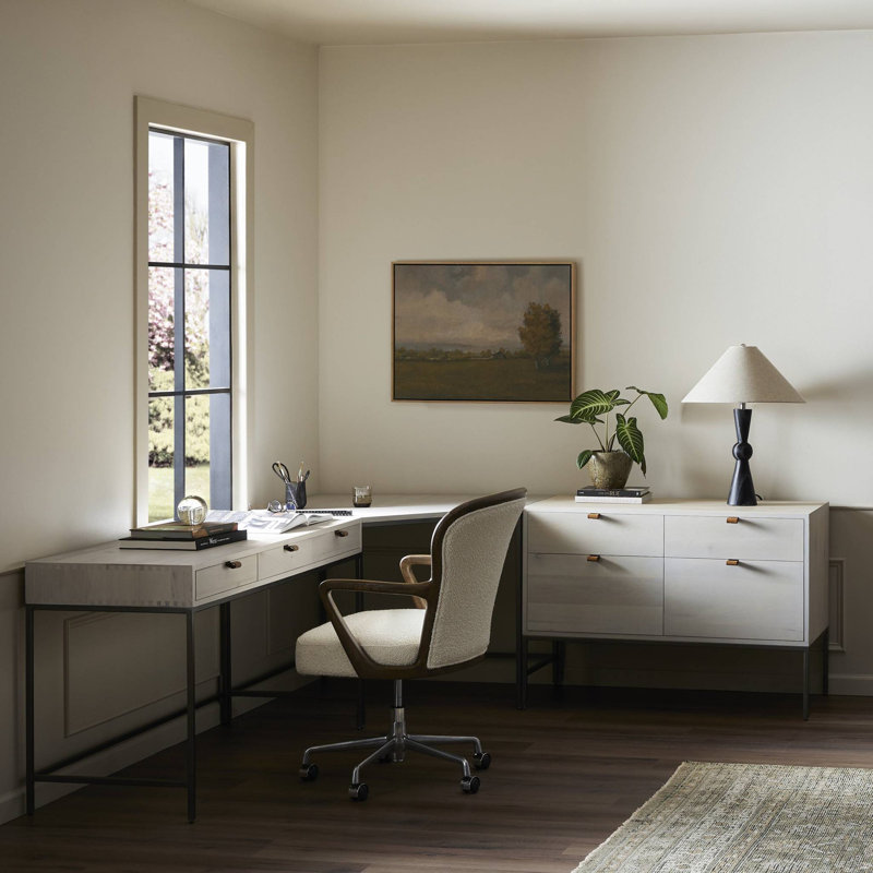 Trey Solid Wood Modular L-Shaped Executive Desk, Dove Poplar