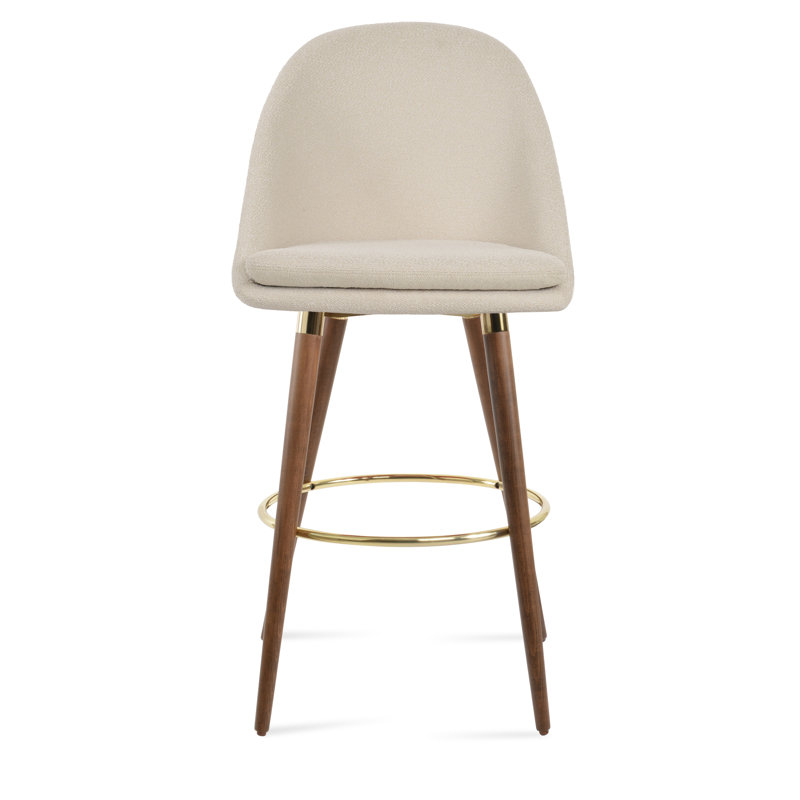 Tabouret Avanos, Gris foncé, Noyer / doré, Tabouret de comptoir (siège d'une hauteur de 24 p