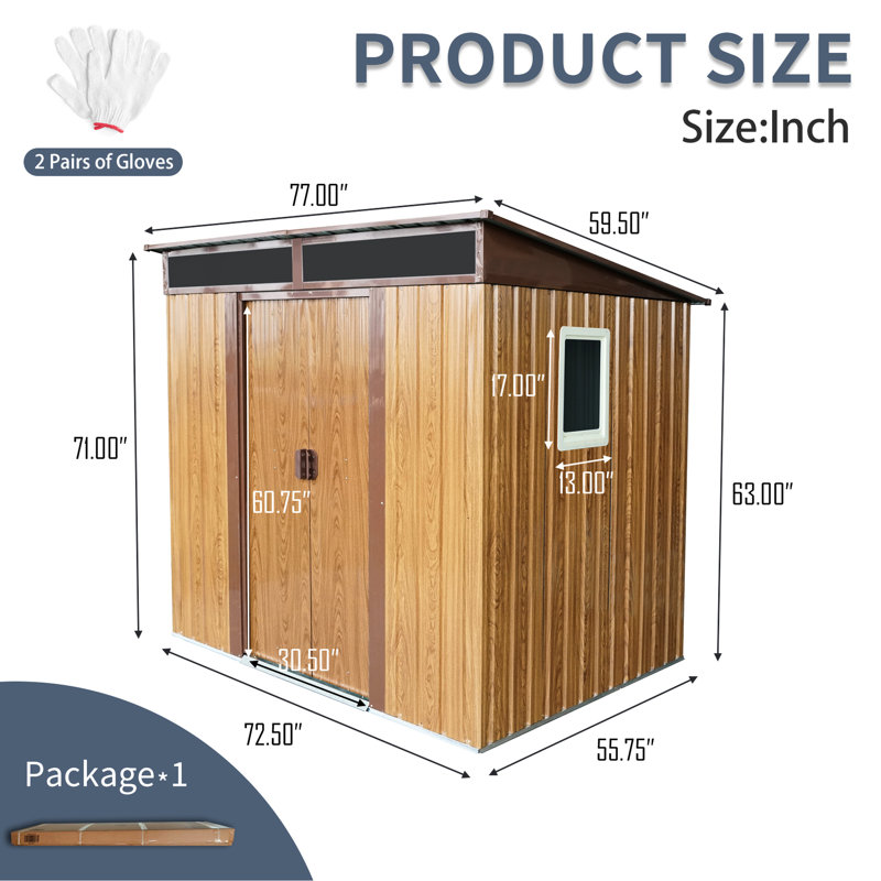 Remise extérieure en métal de 6 pi x 5 pi avec tablette et ancre - Rangement stable pour crochet de toit imperméable pratique