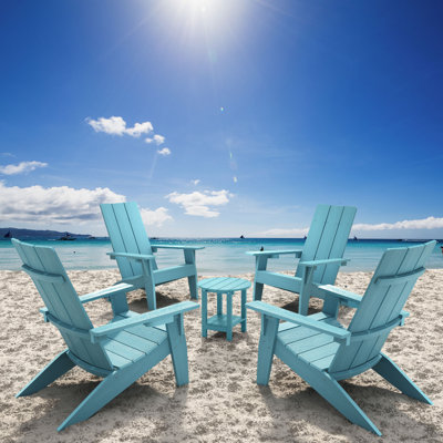 All Weather Outdoor HIPS Plastic Adirondack Chair Fire Pit Chairs With Table Oversized 4 Patio Chairs with 1 Table
