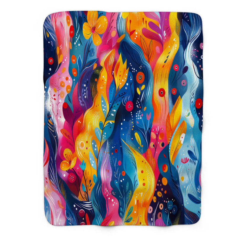 Vibrant Whimsy - couverture Sherpa de qualité supérieure 1 pièce, Lit simple