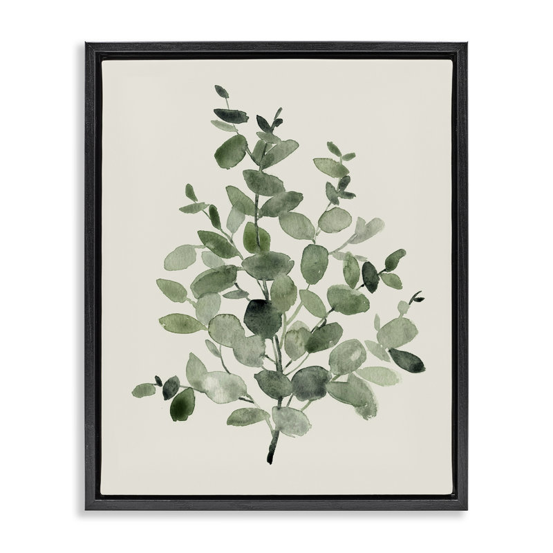 Flecked Green Botanical Leaves, Jet Black Floater Frame, 21" H x 17" W
