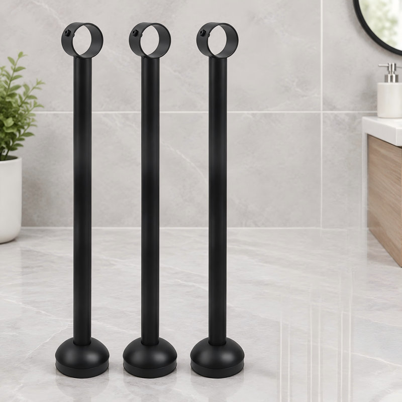 A 3 Pcs set of black stainless steel hanging shower curtain rods for ceiling mounting with a screw, each measuring 15.74"/400mm.