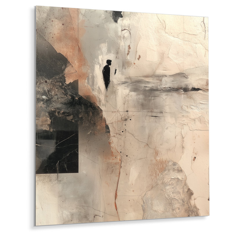 Noir et gris, coup de pinceau abstrait - collage abstrait, impression métallique moderne, L 16 po x H 32 po