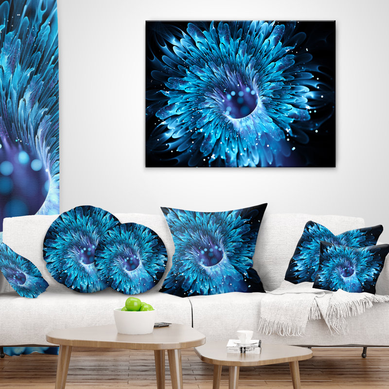 Blue Magical Wormhole Fractal - Abstract Printed Pillow, 16" x 16", Throw Pillow