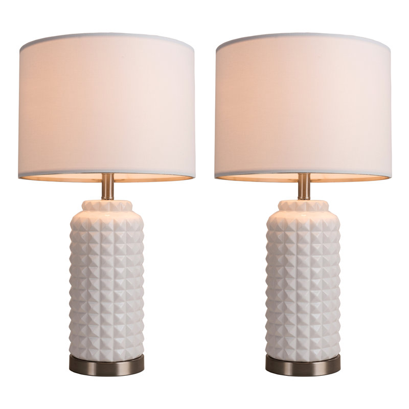 SIMPOL HOME 25 in. Ceramic Table Lamp with Natural White Linen Shade