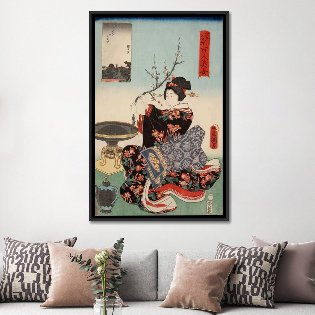 Woman with Tree Branch Japanese Woodblock Painting Print on Canvas iCanvas Mat 