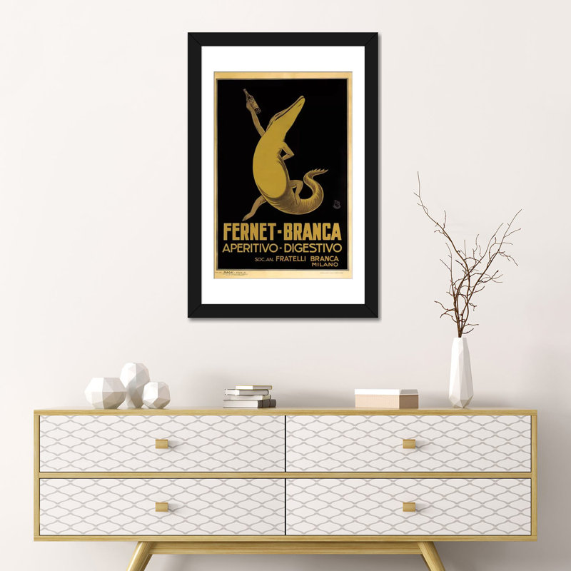 « fernet-branca, croc », reproduction d’impression sur toile, H 24 po x l 16 po x P 1 po, Papier d'art encadré noir, Blanc