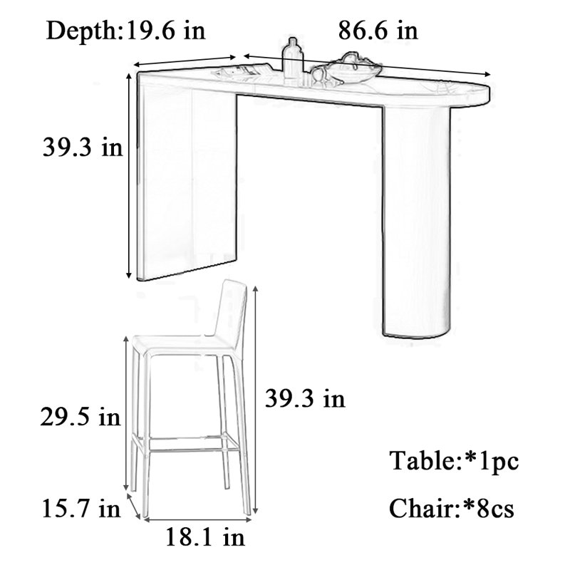 Tables et chaises de bar haut de gamme Home Home, H 39,3 po x L 86,6 po x l 19,6 po