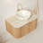 Dina 30" Bathroom Vanity&Sink, Floating Curved Edges Striped Storage Cabinet With Drawer, Matte Stone White Bowl Ceramic Basin&Travertine-Pattern Sintered Stone Top, Pre-Assembled, Natural Woodgrain-1351352567-1351352566