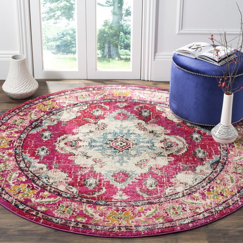 Almyra Oriental Area Rug, Round 5', Pink/Multi