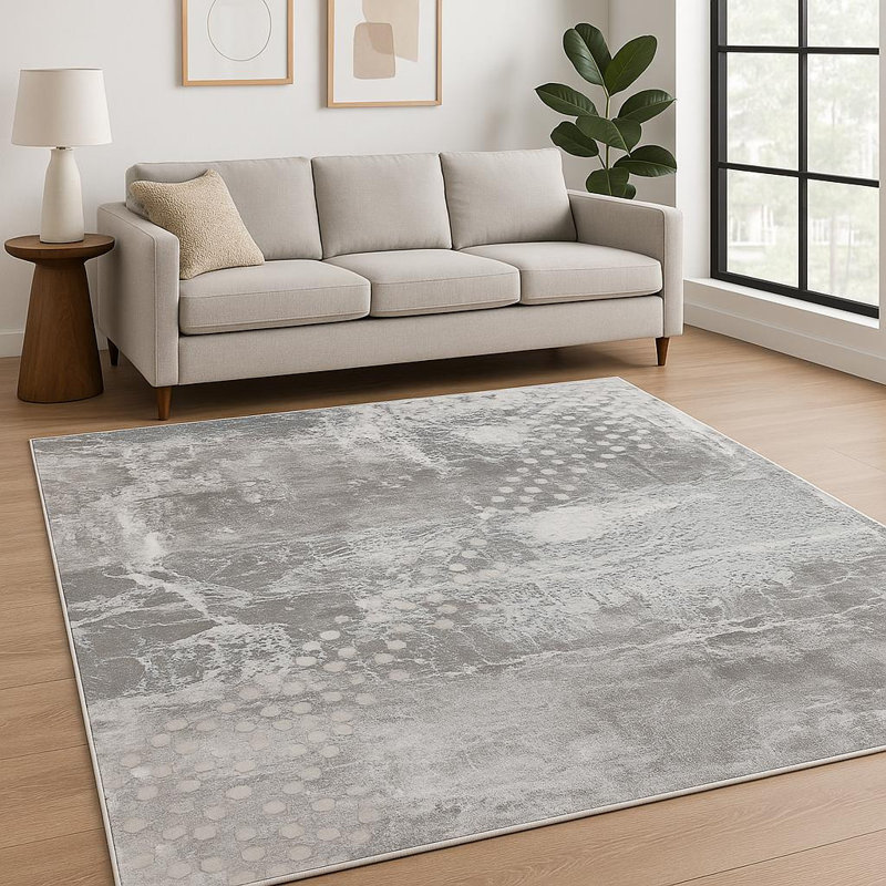 Tapis abstrait gris et bleu 9 pi x 12 pi