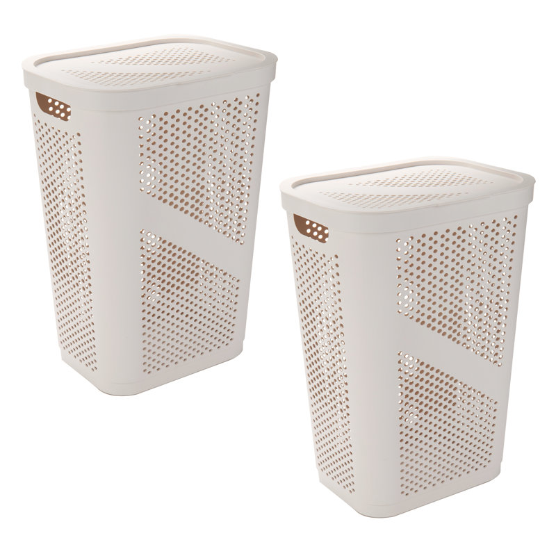  Panier à linge mince 60 L, panier à linge, couvercle, ventilé, plastique, L 17,25 po x l 13,75 po x H 23,5 po, paquet de 2