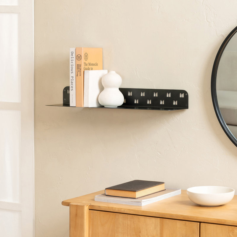 Kobin Metal Wall Mounted Floating Display Shelf, Black, 3" H x 24" W x 6" D