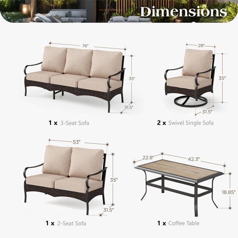 Ensemble de conversation d'extérieur pivotant 9 personnes avec causeuse et fauteuils pivotants Sherborn, Non