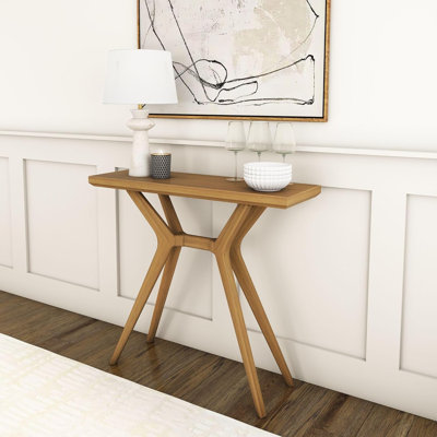 Modern Solid Wood Console Table With Cross-Leg Base, Scandinavian Design Sofa Table For Living Room, Entryway, Or Foyer
