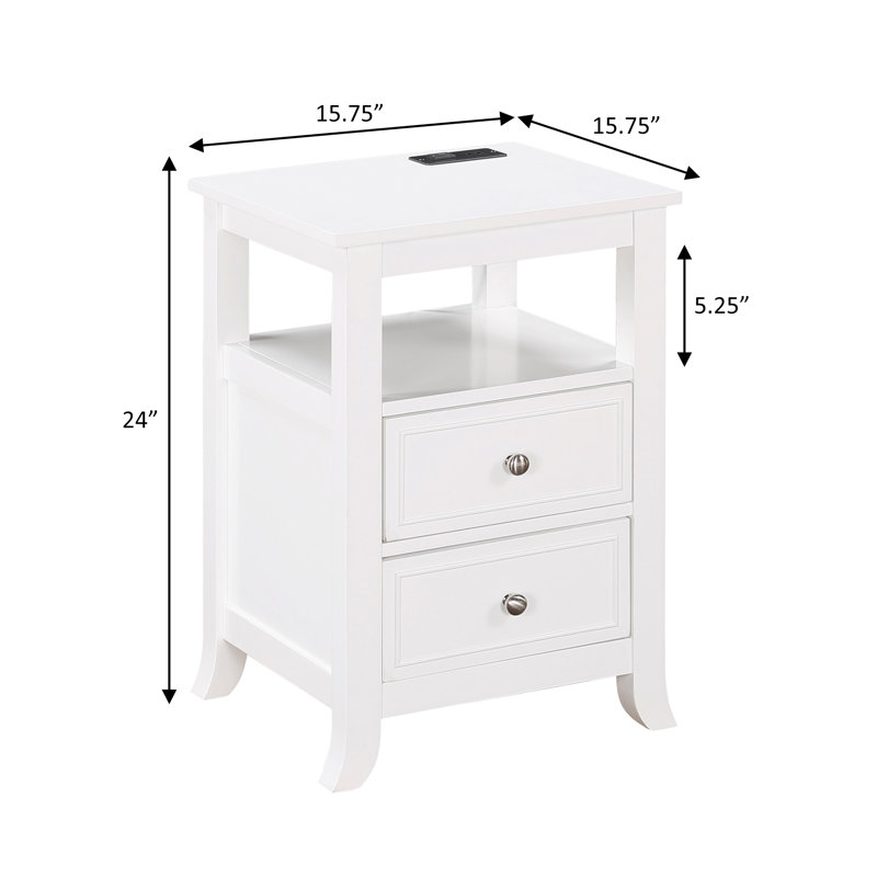 Ashrith 24'' Tall 2 - Drawer End Table with Built-In USB port, White